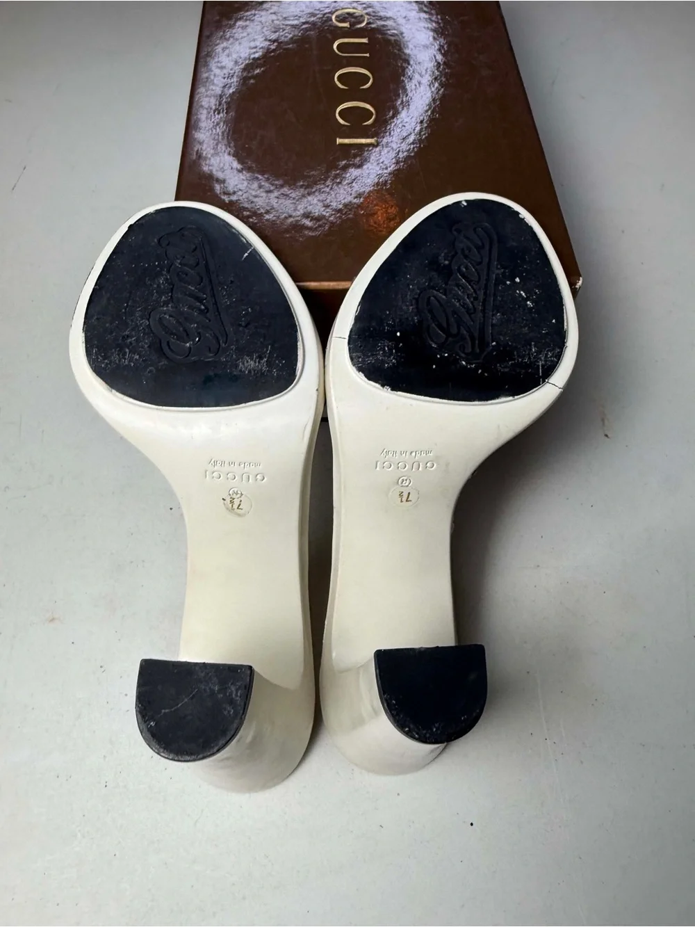 Damage Gucci Brown/Beige GG Canvas Horsebit Slide Sandals Sz 7.5 cracked soles